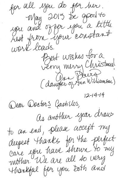 Another hand written card representing a pleasant patient experience with our hematology and ontology clinic