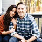 Chronic Myeloid Leukemia patient sits with fiancé with fall leaves