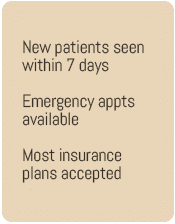 footer text explaining hours of operations and insurance accepted